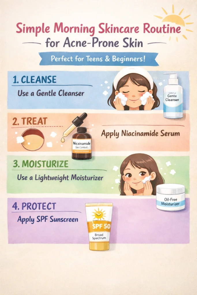  Simple Morning Skincare Routine for Acne-Prone Skin (Teen Friendly